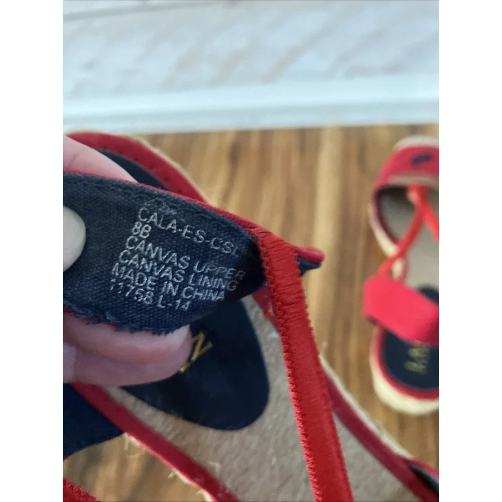 Women's Ralph Lauren Cala Wedge Sandal Espadrilles Size 8 Red, Navy Whales